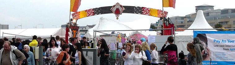 The gazebos of the fair in a line