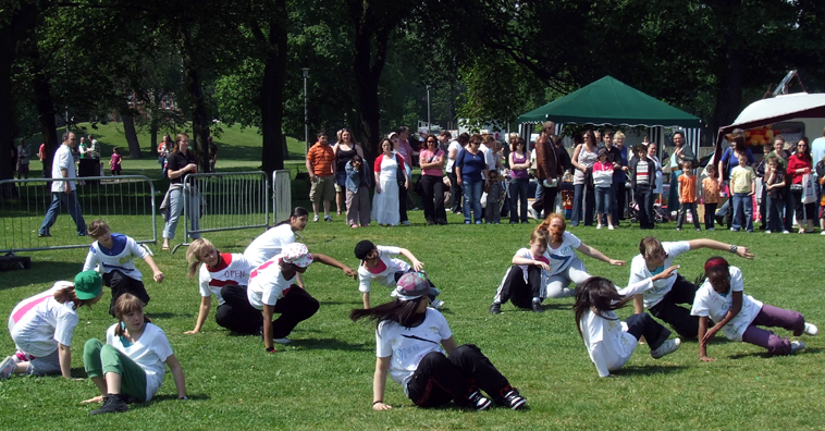 Young people from the Fort and Victoria Open All Hours group break dancing