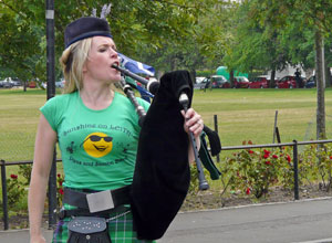 The Sunshine on Leith Pipes and Salsa Band  leader Louise Millington