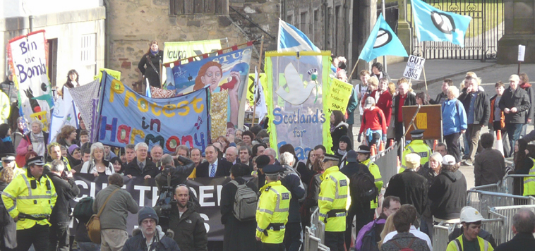 View of the march starting off at the foot of the Royal Mile