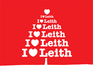 Christmas in Leith 2007 logo, white text on a red background, creating the shape of a Christmas tre